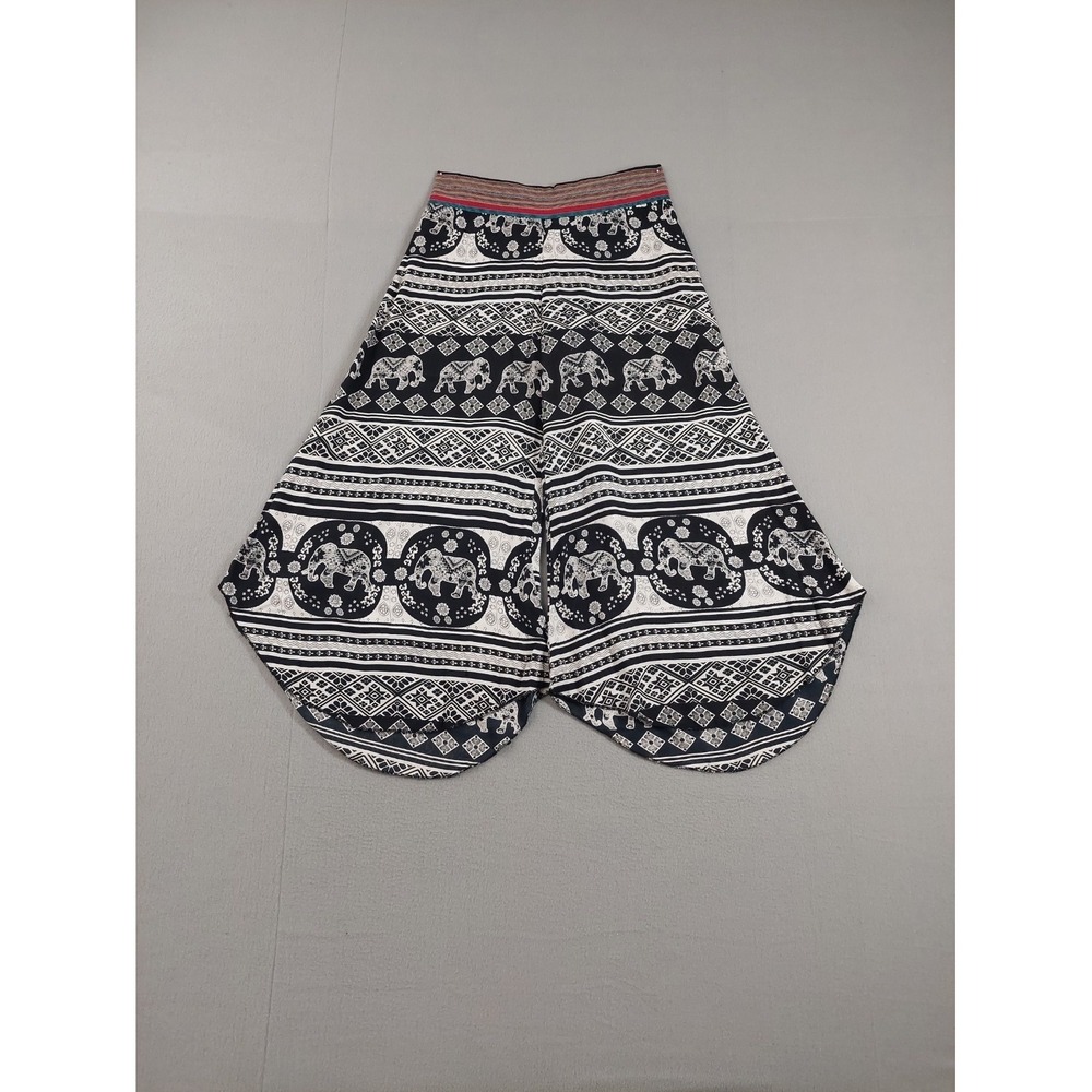 Fashion Nova Women Pants L Black White Animal Print Elastic Waistband Logo Beach